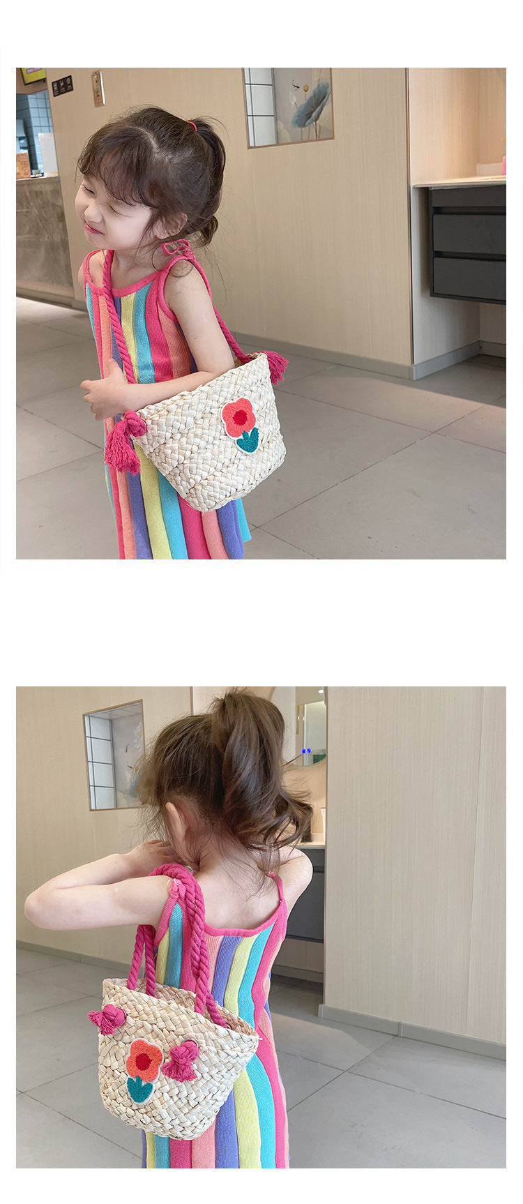 Children's Straw Handmade Knitted Messenger Bag